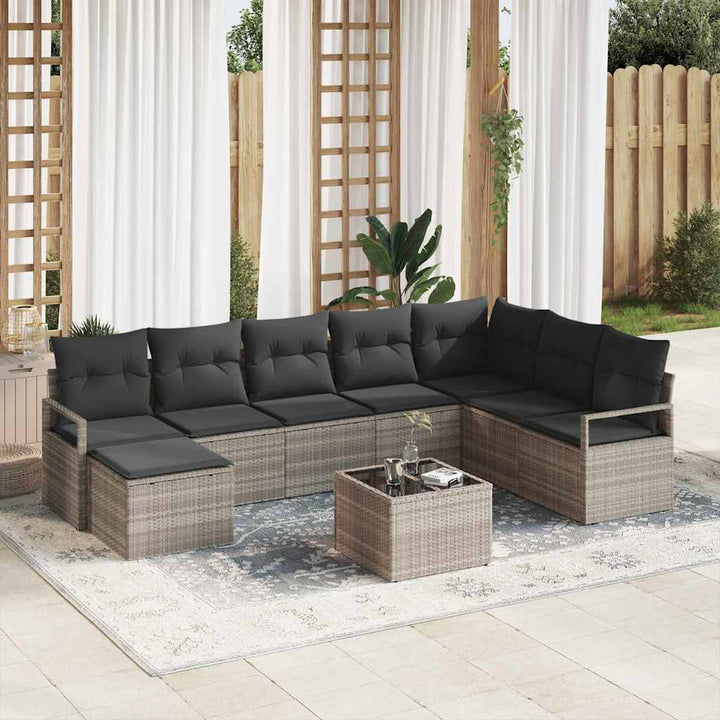 Sofa Sæt med pude 8 pcs Lysegrå polyrattan