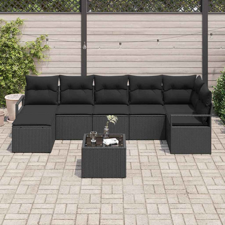 Sofa Sæt med pude 8 pcs Sort polyrattan