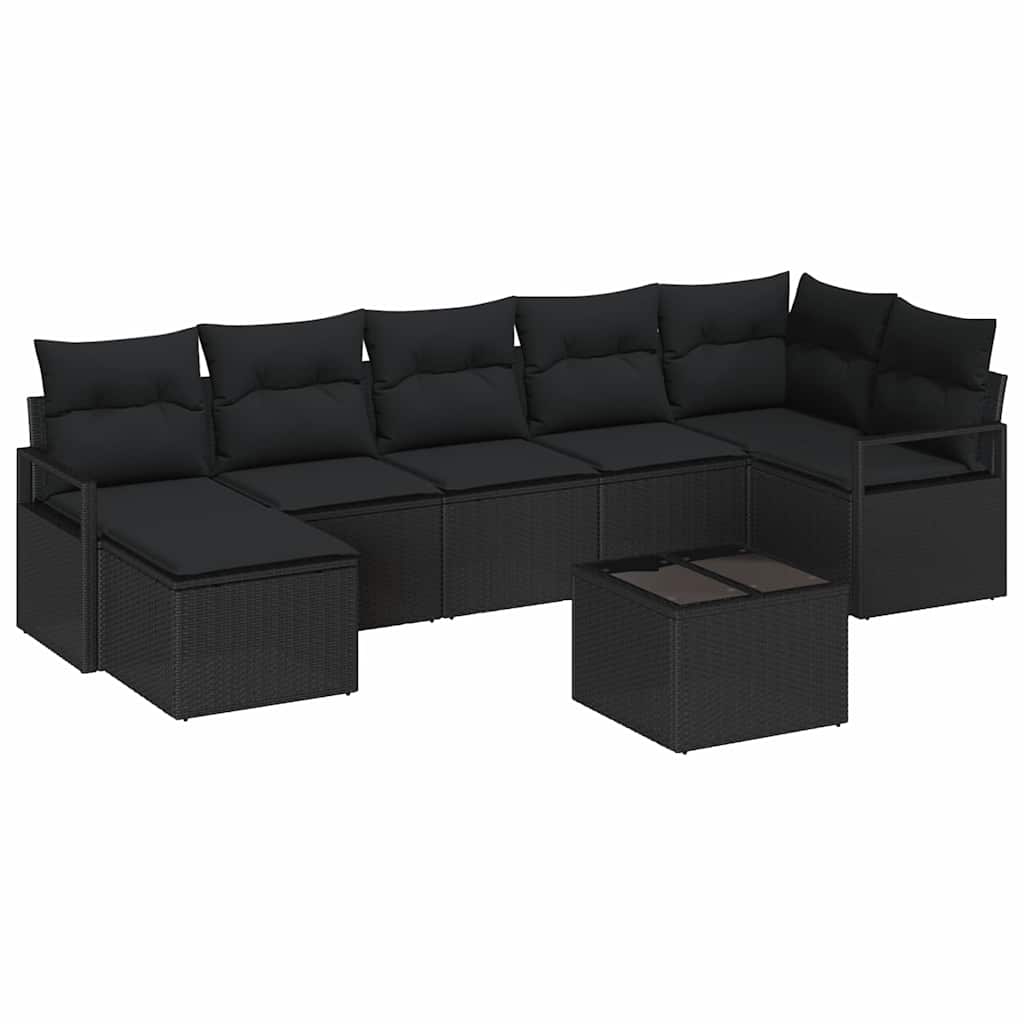 Sofa Sæt med pude 8 pcs Sort polyrattan