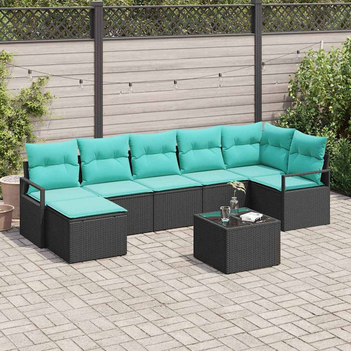 Sofa Sæt med pude 8 pcs Sort polyrattan