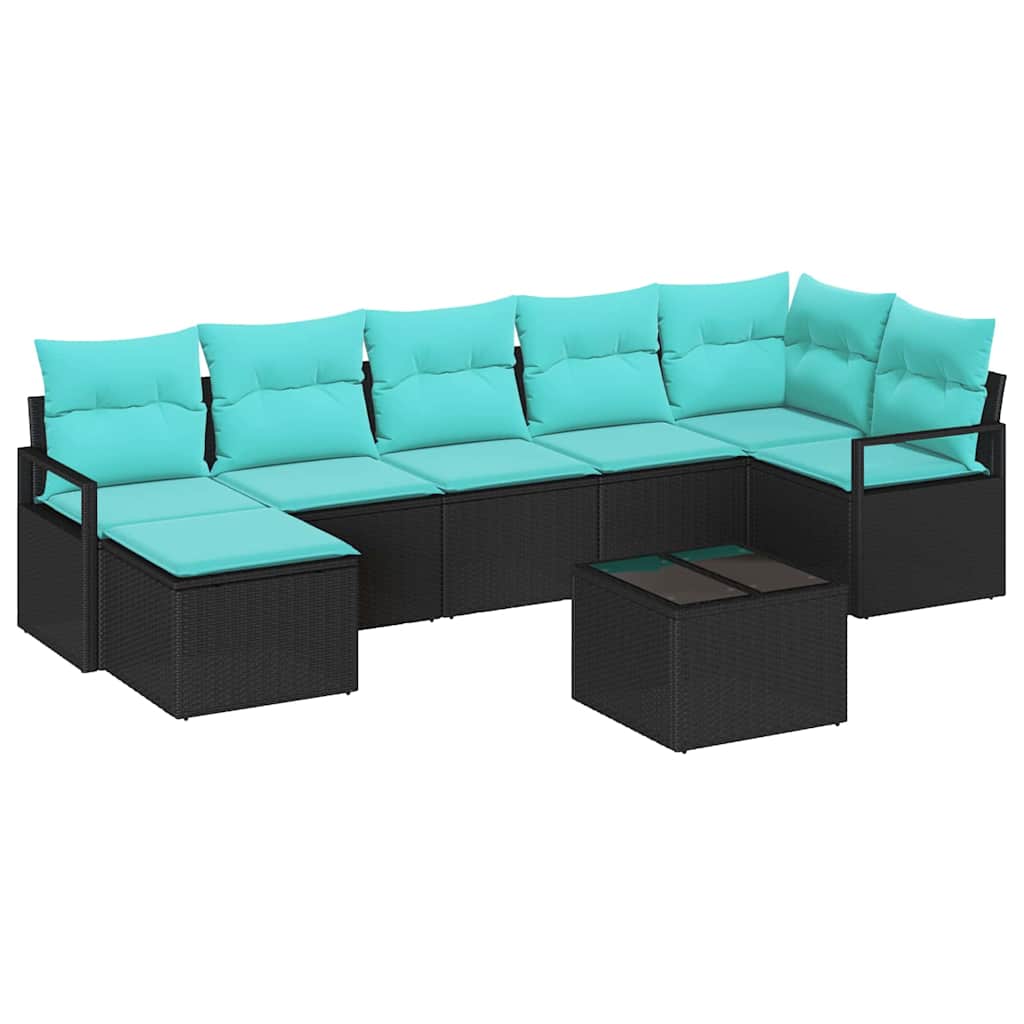 Sofa Sæt med pude 8 pcs Sort polyrattan