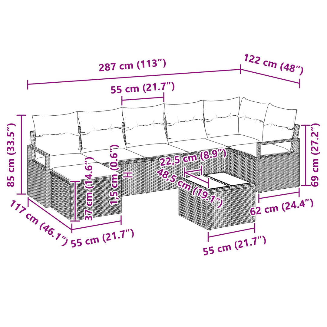 Sofa Sæt med pude 8 pcs Sort polyrattan