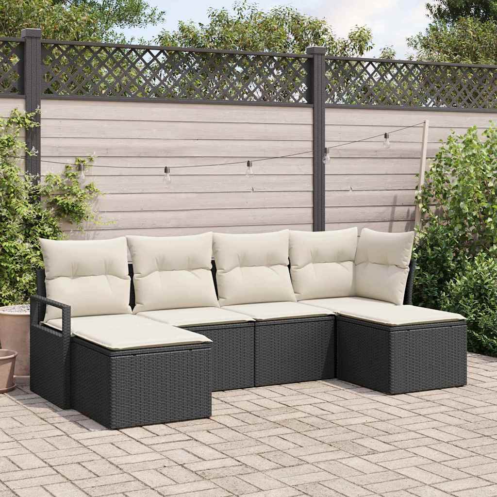 Sofa Sæt 6 pcs Sort polyrattan