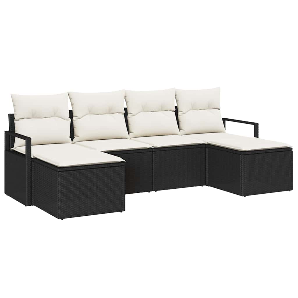 Sofa Sæt 6 pcs Sort polyrattan