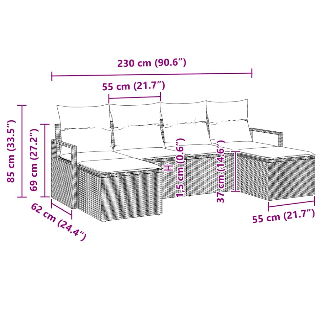 Sofa Sæt 6 pcs Sort polyrattan