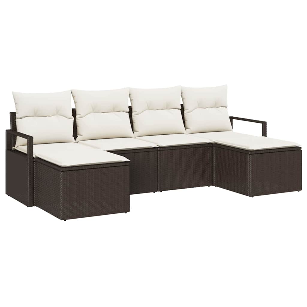 Sofa Sæt 6 pcs Brun polyrattan