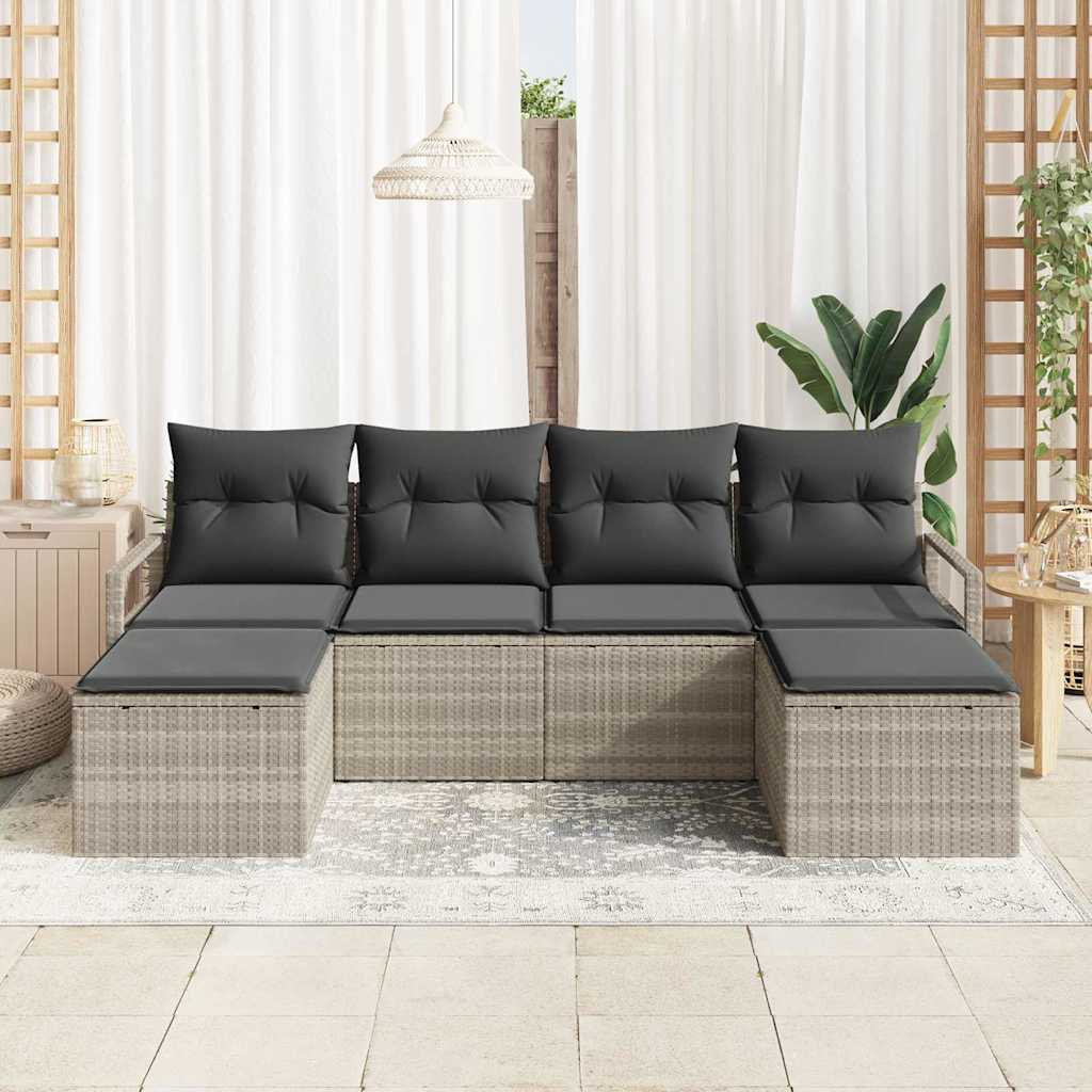 Sofa Sæt 6 pcs Lysegrå polyrattan