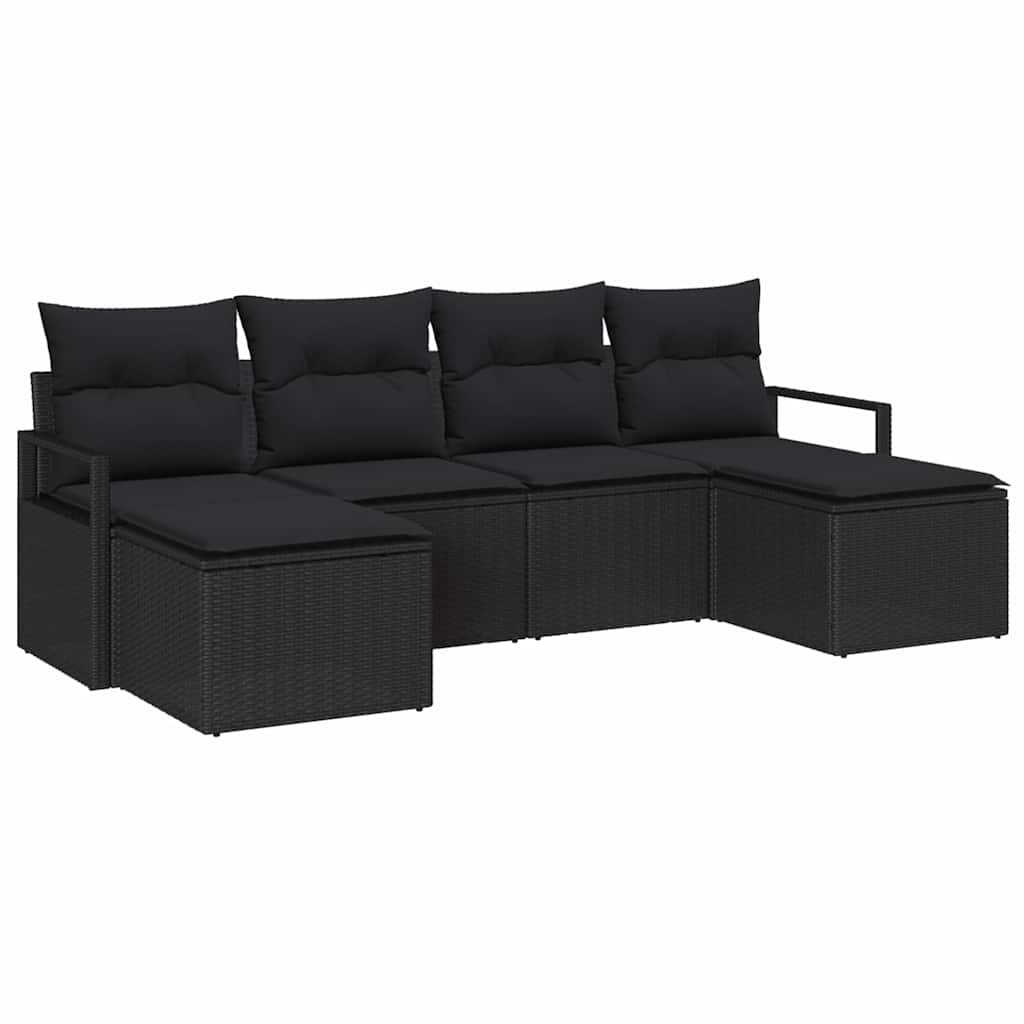 Sofa Sæt 6 pcs Sort polyrattan
