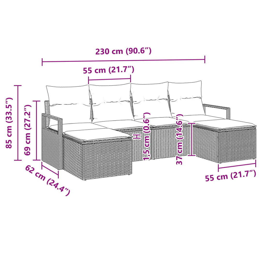 Sofa Sæt 6 pcs Brun polyrattan
