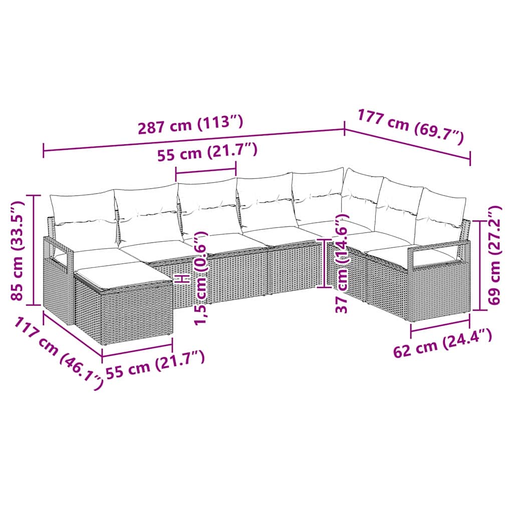 Sofa Sæt 8 stk. Sort polyrattan