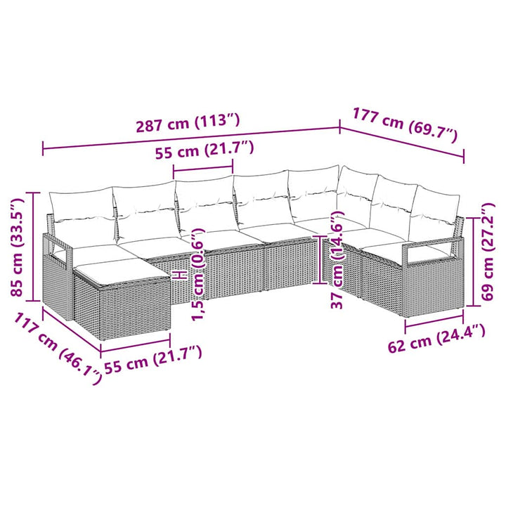 Sofa Sæt 8 stk. Sort polyrattan