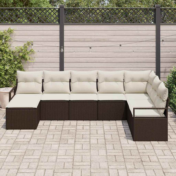 Sofa Sæt med pude 8 pcs Brun polyrattan