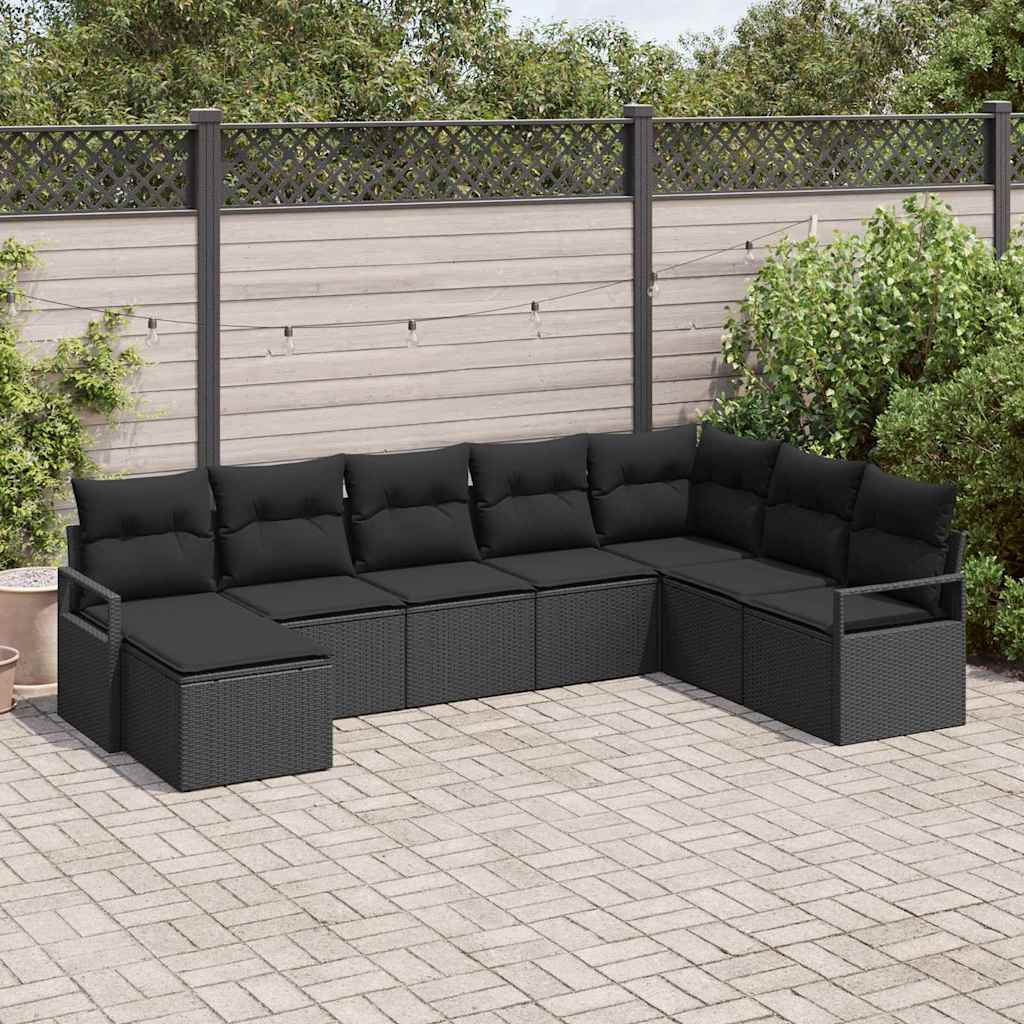 Sofa Sæt med pude 8 pcs Sort polyrattan