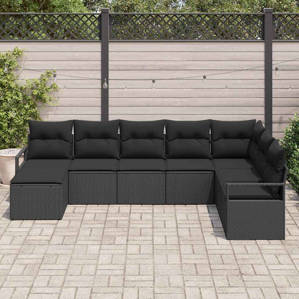 Sofa Sæt med pude 8 pcs Sort polyrattan