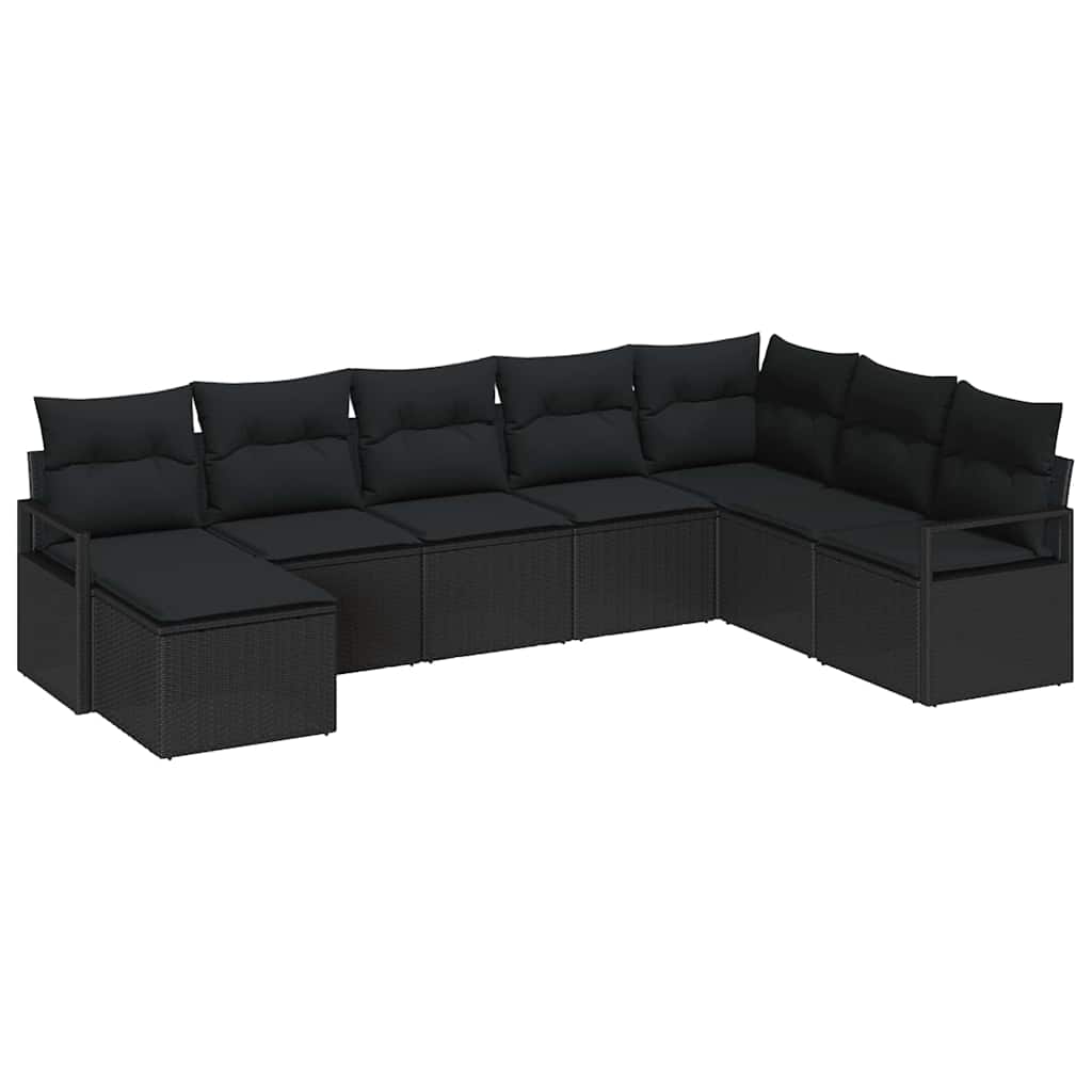 Sofa Sæt med pude 8 pcs Sort polyrattan