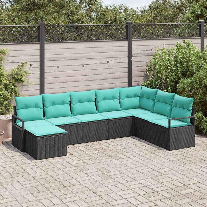 Sofa Sæt med pude 8 pcs Sort polyrattan