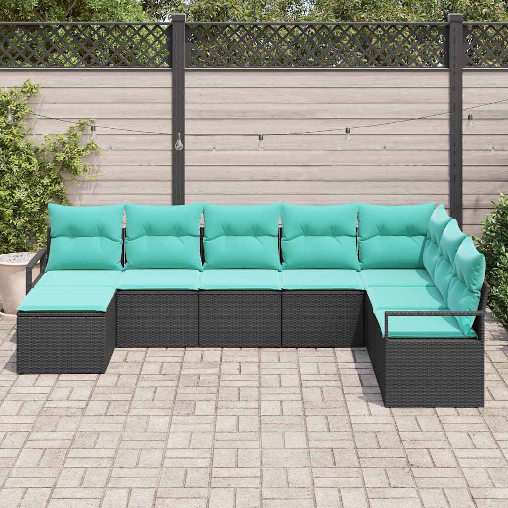 Sofa Sæt med pude 8 pcs Sort polyrattan