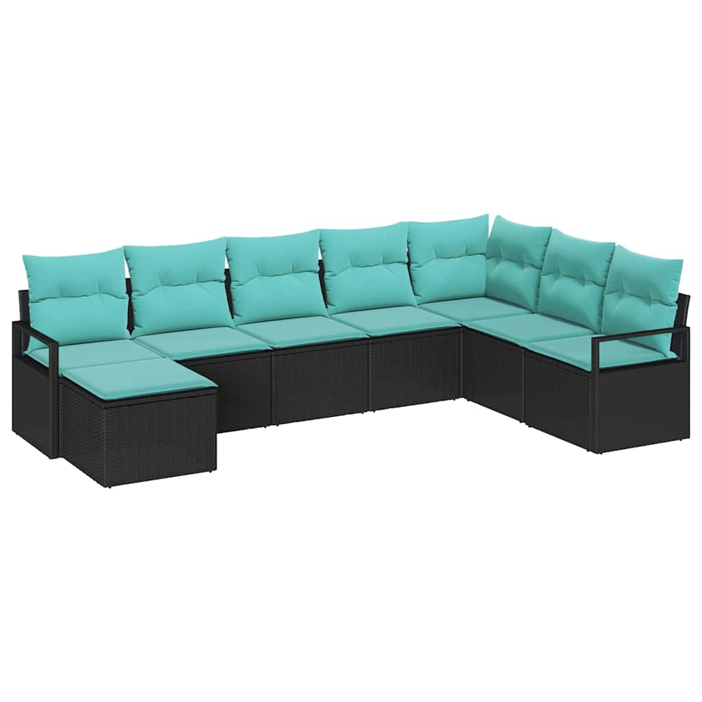Sofa Sæt med pude 8 pcs Sort polyrattan