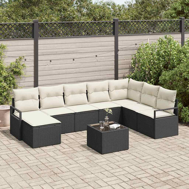 Sofa Sæt 9 stk. Sort polyrattan