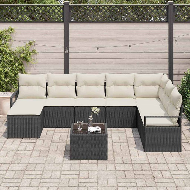 Sofa Sæt 9 stk. Sort polyrattan