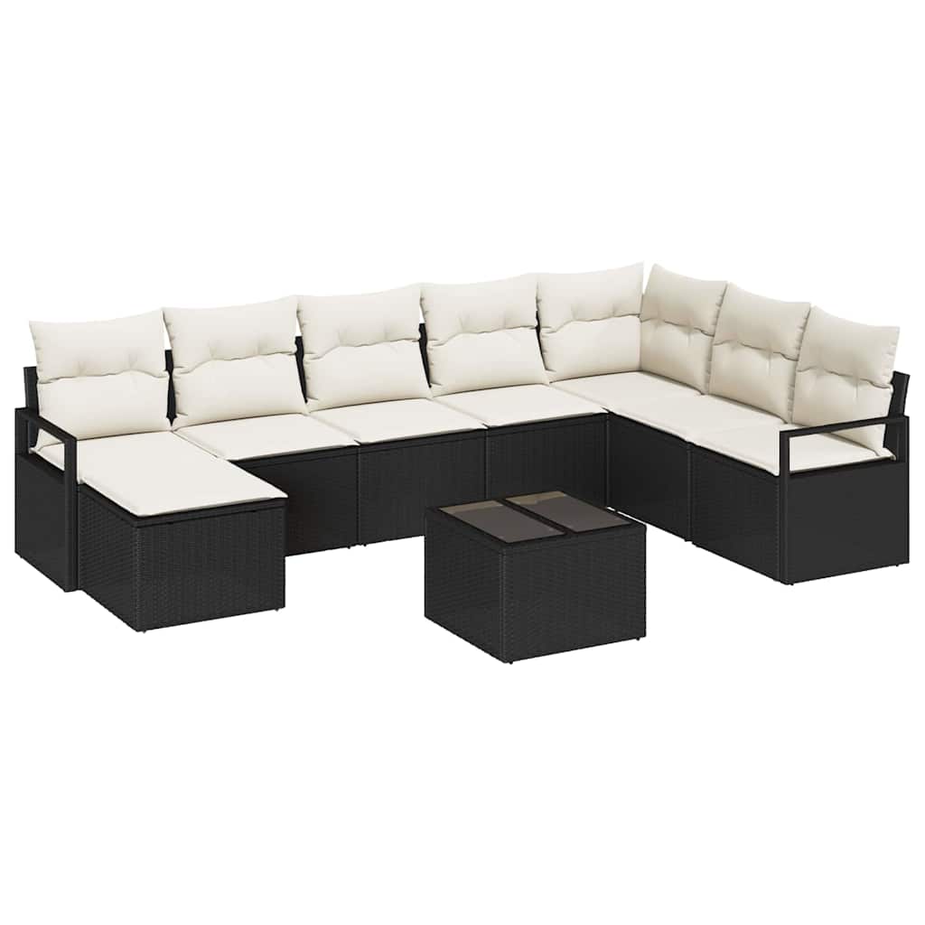 Sofa Sæt 9 stk. Sort polyrattan
