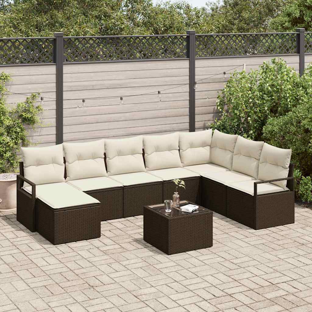 Sofa Sæt med pude 9 pcs Brun polyrattan