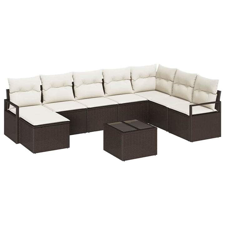 Sofa Sæt med pude 9 pcs Brun polyrattan
