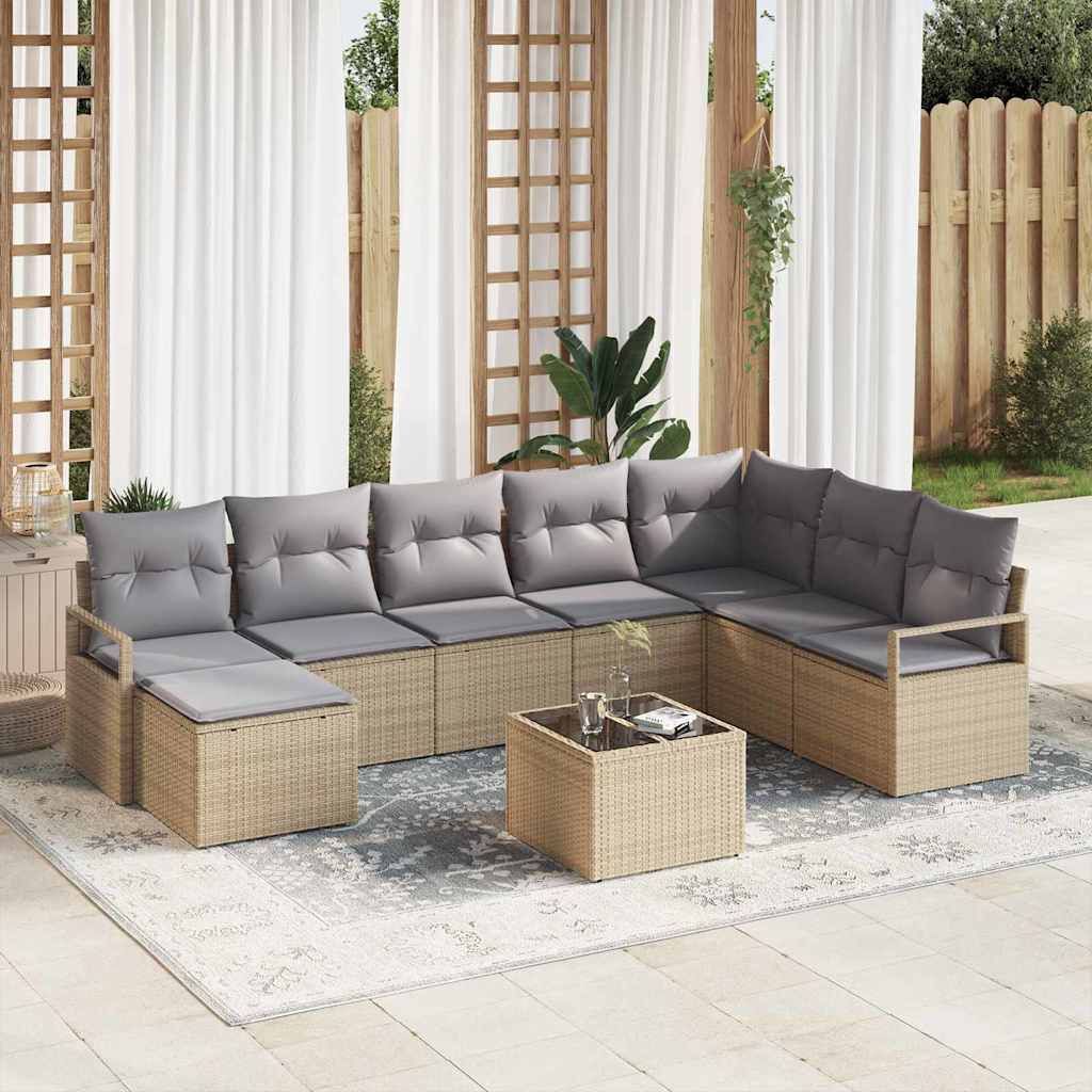 Sofa Sæt med pude 9 pcs Beige polyrattan