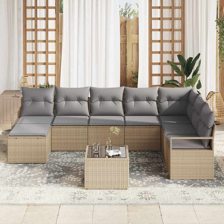 Sofa Sæt med pude 9 pcs Beige polyrattan