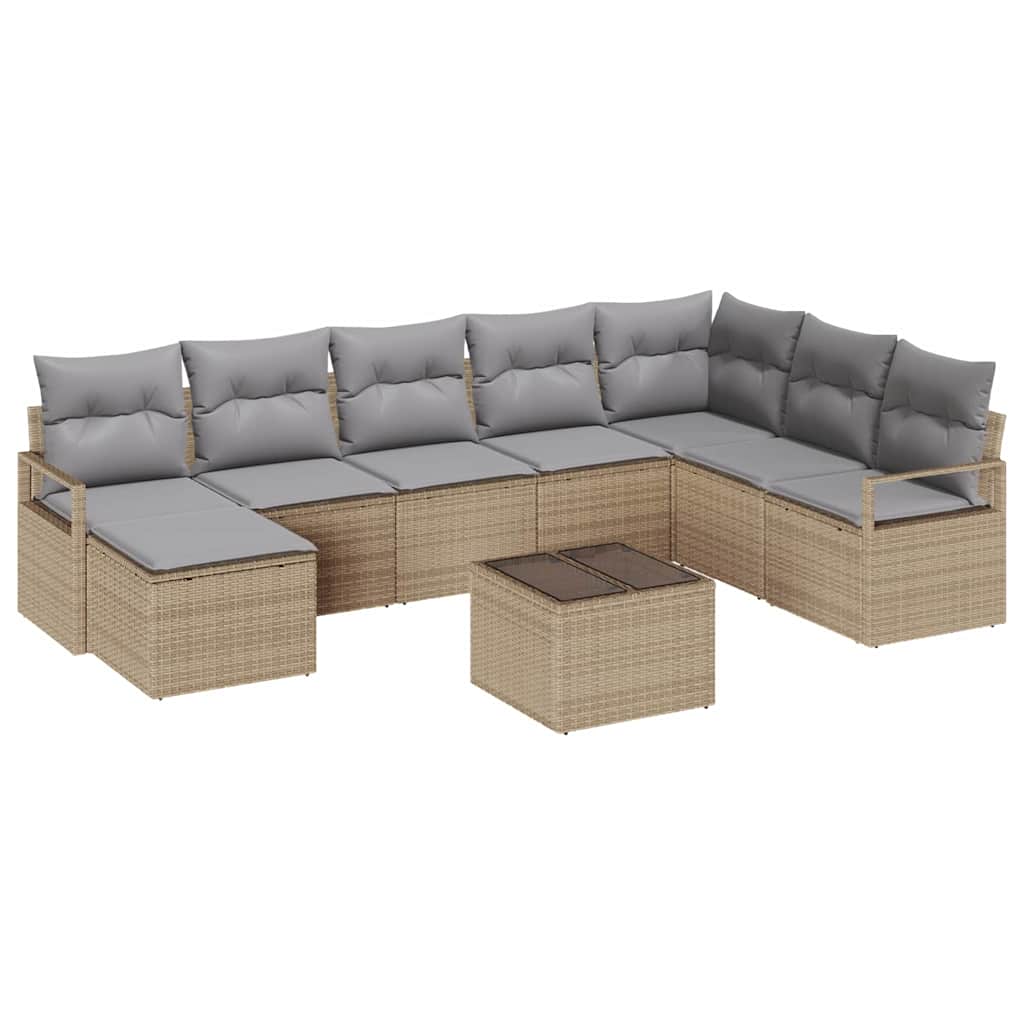 Sofa Sæt med pude 9 pcs Beige polyrattan