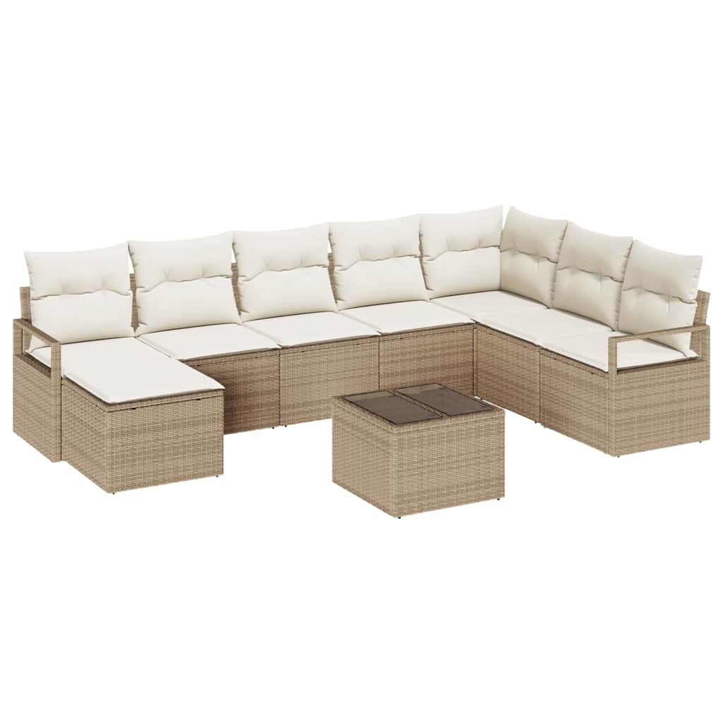 Sofa Sæt med pude 9 pcs Beige polyrattan