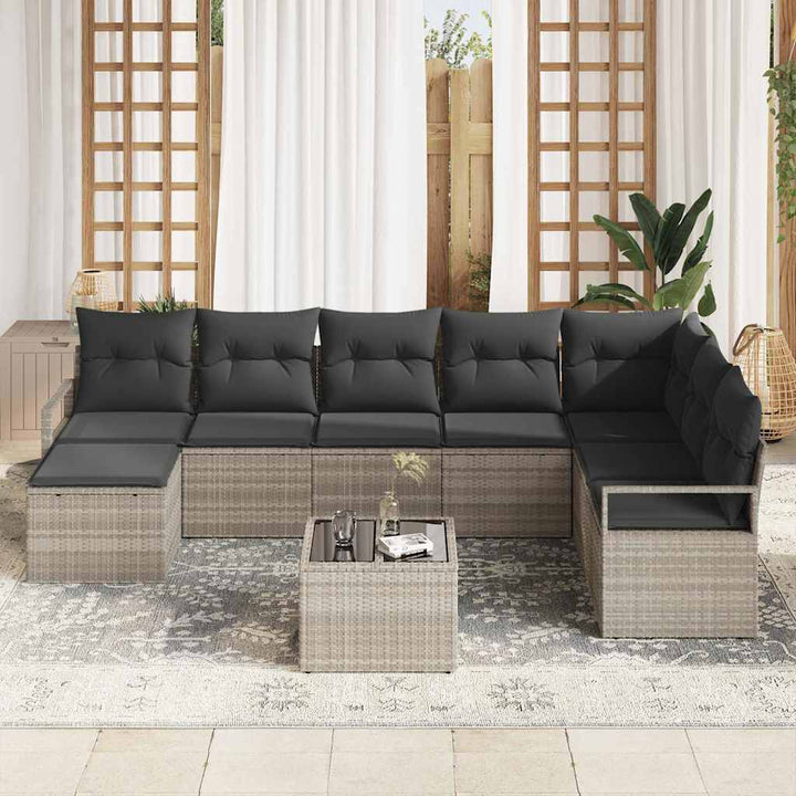 Sofa Sæt med pude 9 pcs Lysegrå polyrattan