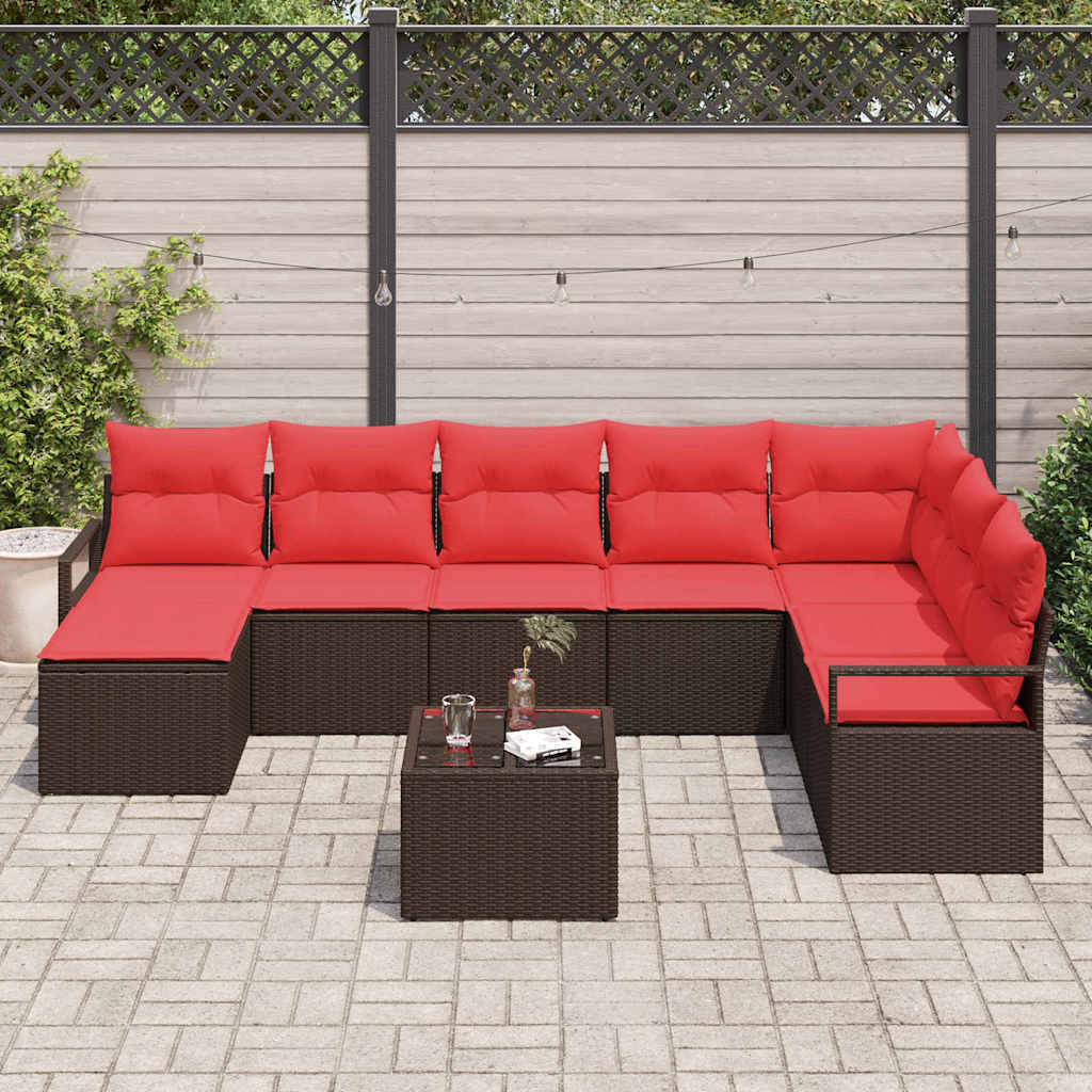 Sofa Sæt med pude 9 pcs Brun polyrattan