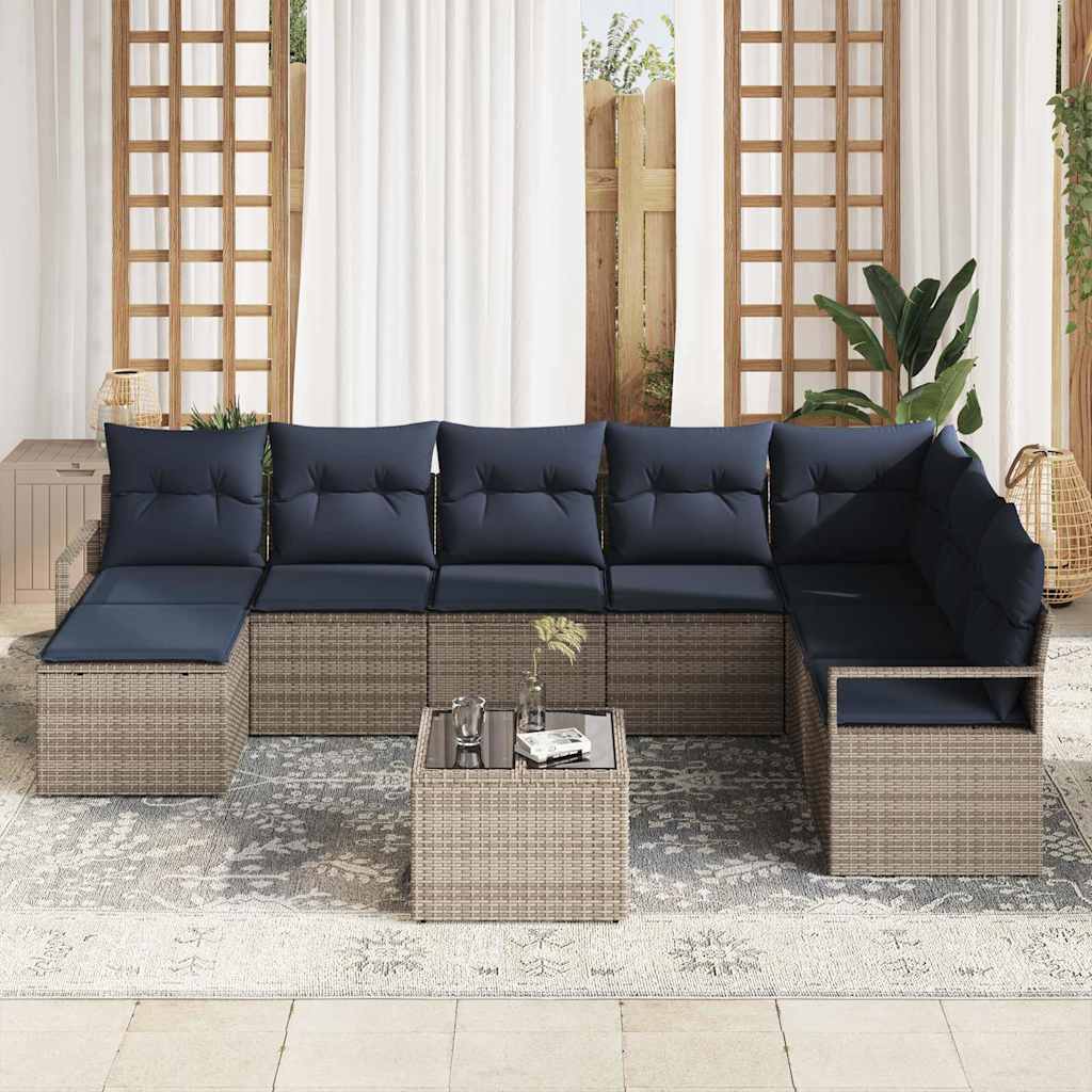 Sofa Sæt med pude 9 pcs Grå polyrattan