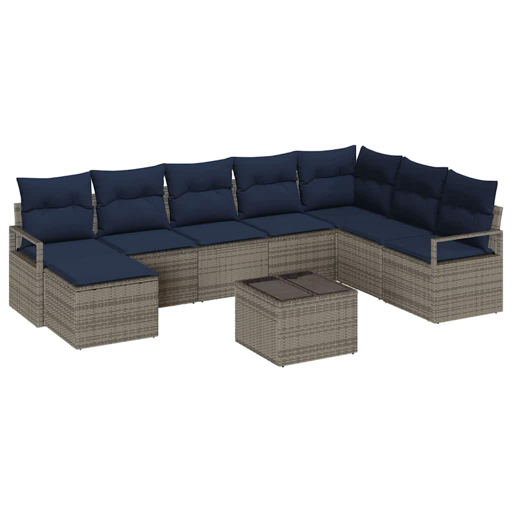 Sofa Sæt med pude 9 pcs Grå polyrattan
