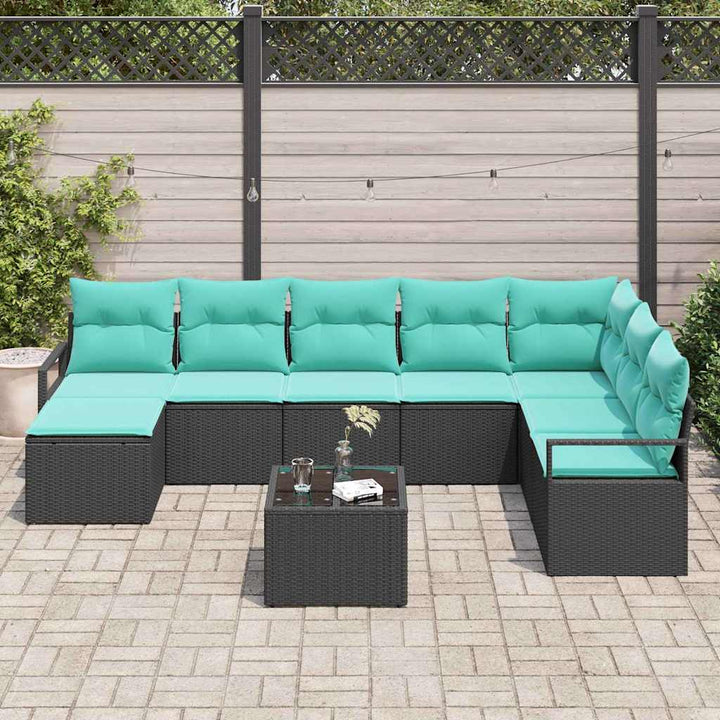 Sofa Sæt med pude 9 pcs Sort polyrattan