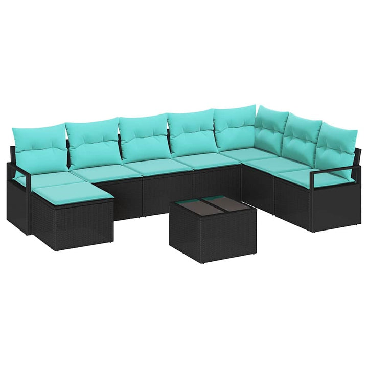 Sofa Sæt med pude 9 pcs Sort polyrattan