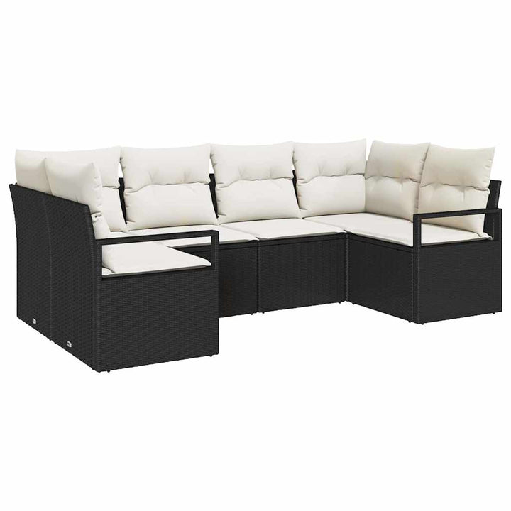 Sofa Sæt med pude 6 pcs Sort polyrattan