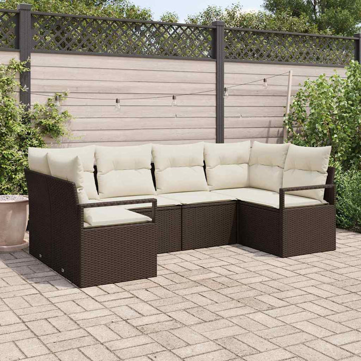 Sofa Sæt med pude 6 pcs Brun polyrattan