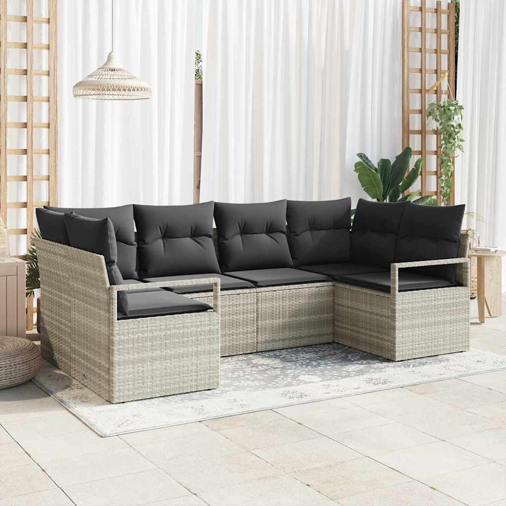 Sofa Sæt med pude 6 pcs Lysegrå polyrattan