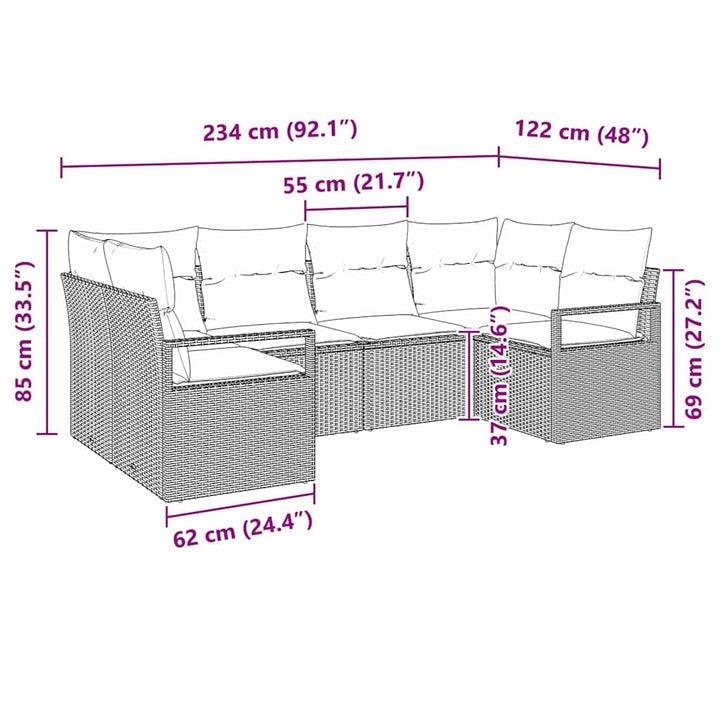 Sofa Sæt med pude 6 pcs Lysegrå polyrattan