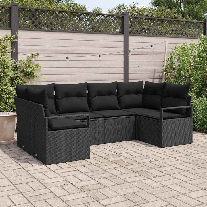 Sofa Sæt med pude 6 pcs Sort polyrattan
