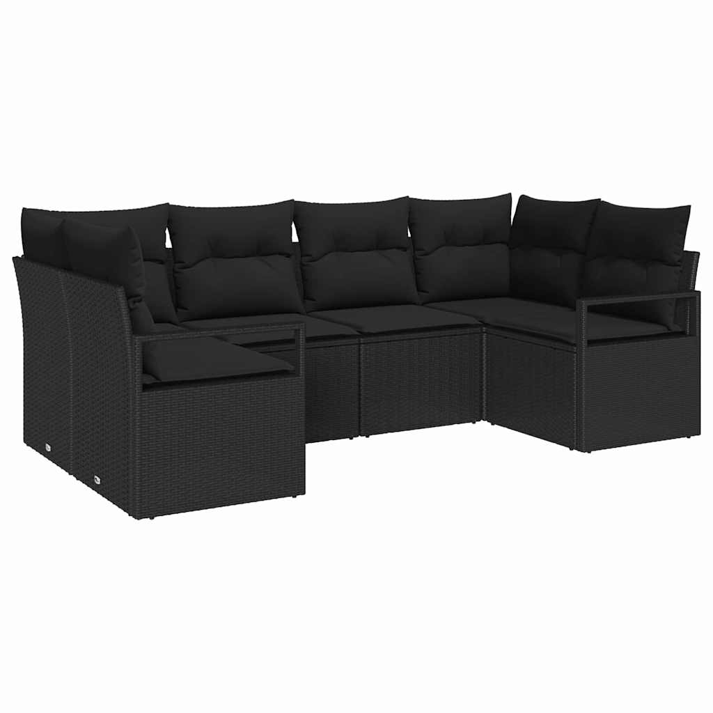 Sofa Sæt med pude 6 pcs Sort polyrattan