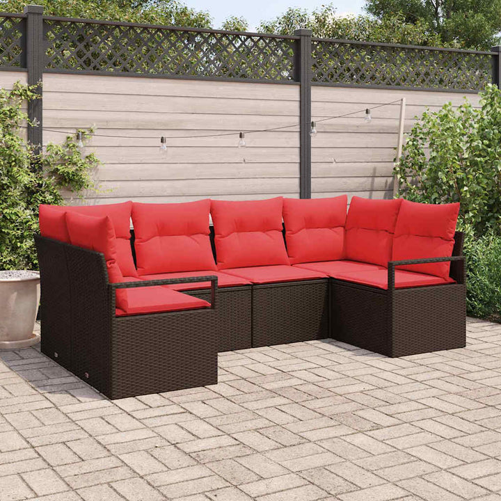 Sofa Sæt med pude 6 pcs Brun Poly Rattan