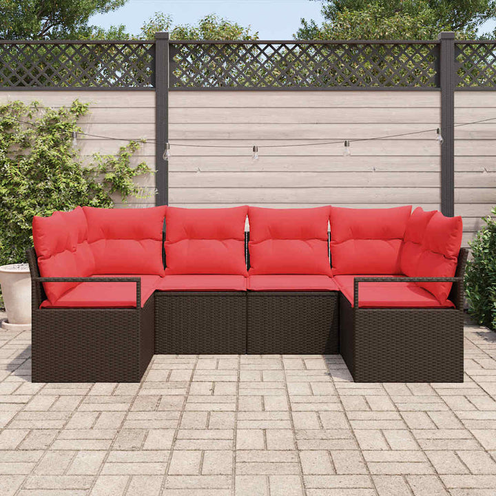 Sofa Sæt med pude 6 pcs Brun Poly Rattan
