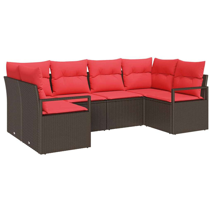 Sofa Sæt med pude 6 pcs Brun Poly Rattan