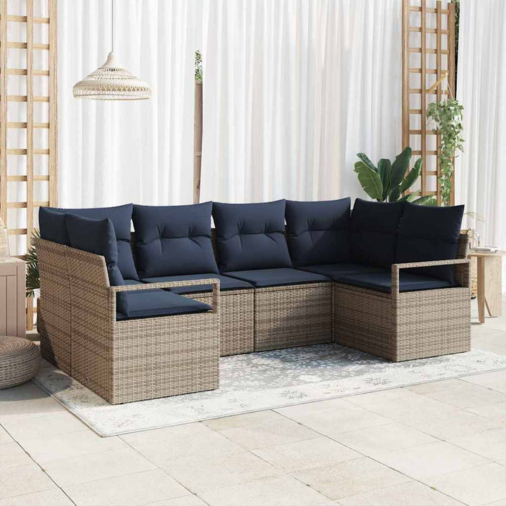Sofa Sæt med pude 6 pcs Grå Poly Rattan