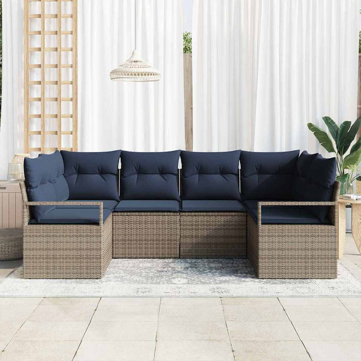 Sofa Sæt med pude 6 pcs Grå Poly Rattan