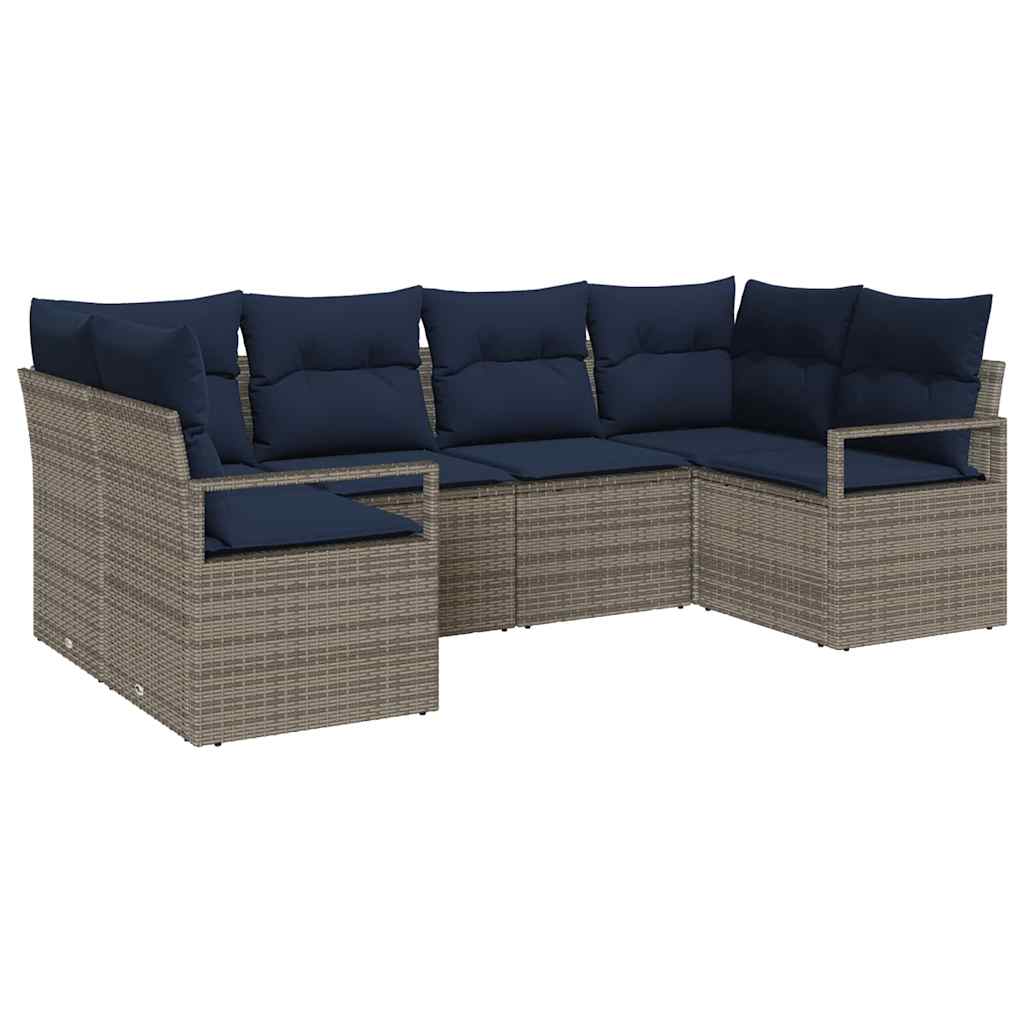 Sofa Sæt med pude 6 pcs Grå Poly Rattan