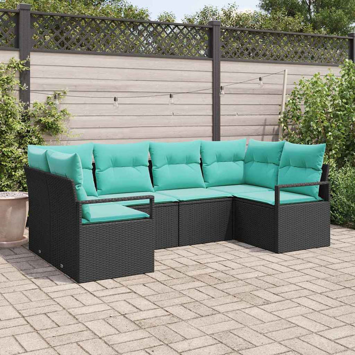 Sofa Sæt med pude 6 pcs Sort Poly Rattan